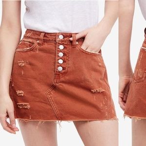 Ripped Button-Fly Denim Skirt Bronze size 26